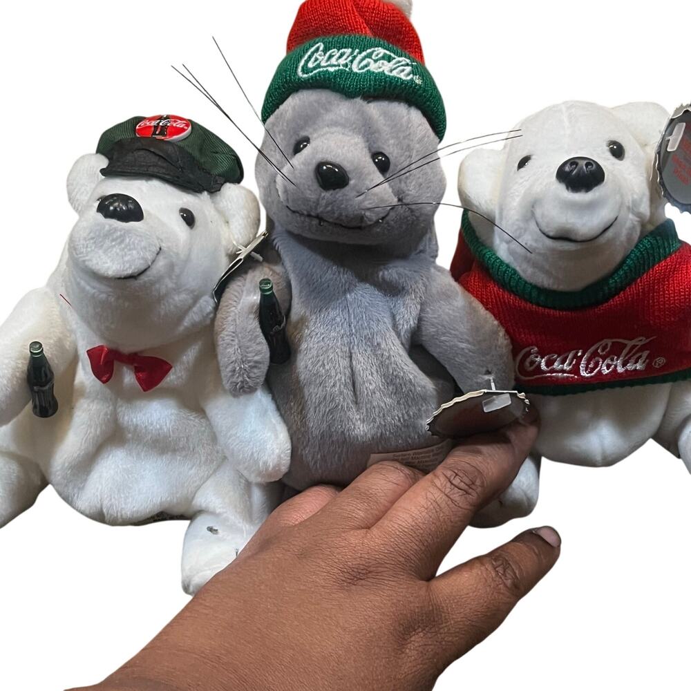Vintage Coca Cola Polar Bear Otter Plush Set 3 Christmas‎ Promo Stuffed Animals